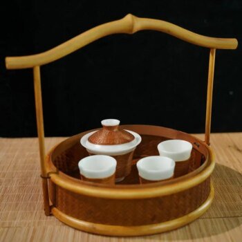 Vintage Bamboo Lacquer Basket Large Handwoven Tea Storage Box Eco-Friendly