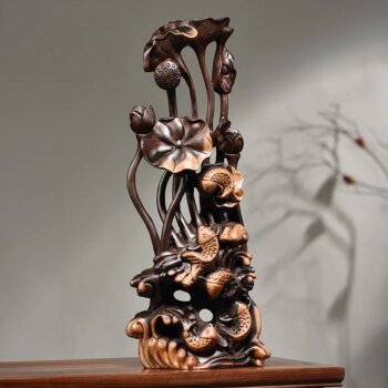 Ebony root carving lotus décor for home or gift